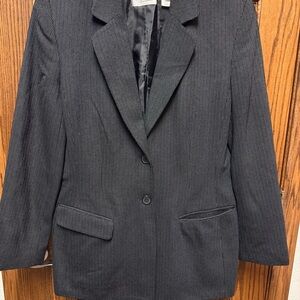 Villager Womens Black Pinstripe Jacket Liz Claiborne